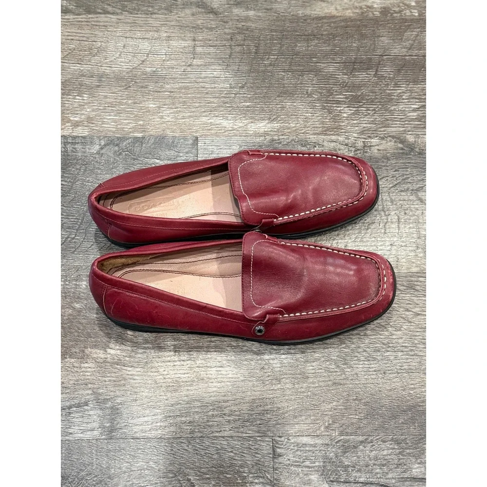 Coach Daisy Burgundy Red Leather Loafers Square Toe Flats A2407 Womens 8.5M